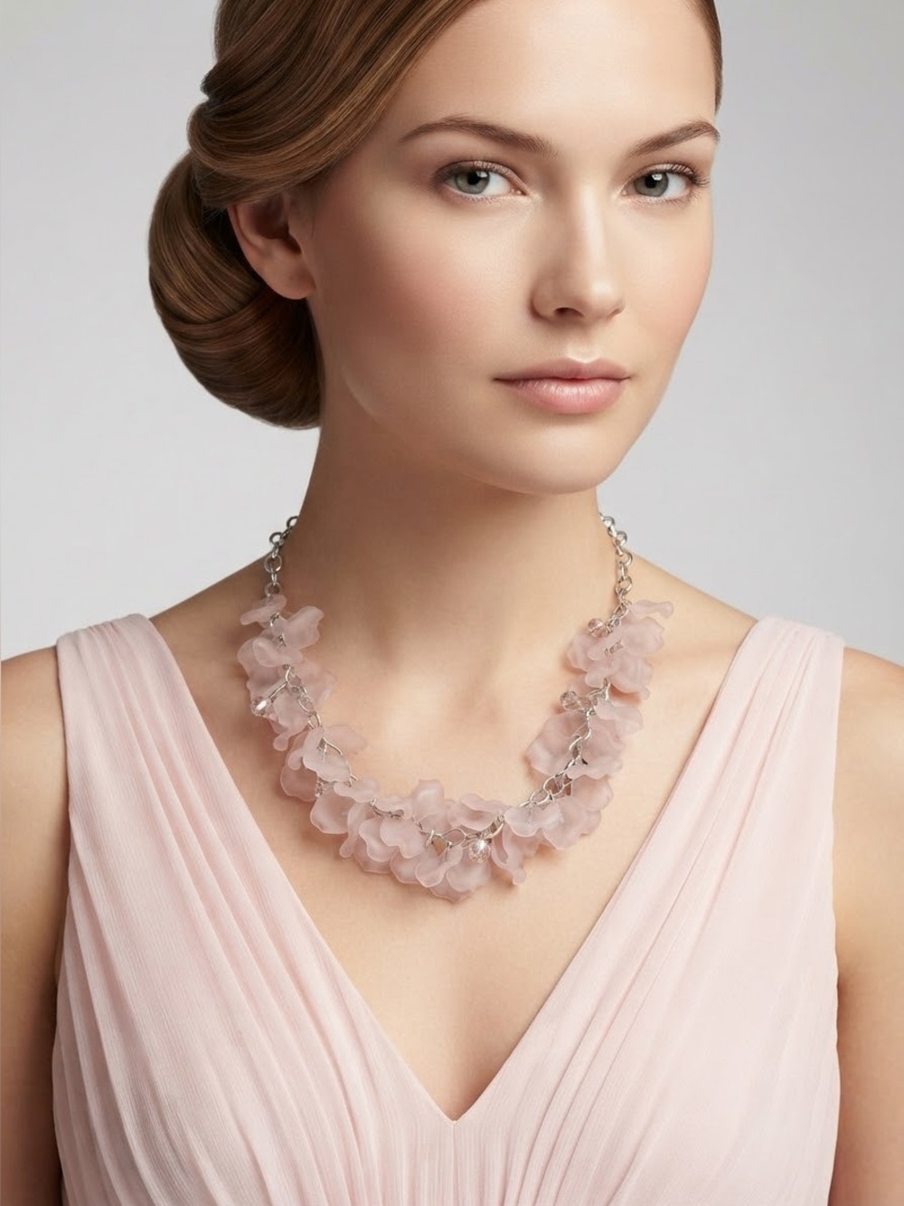 Elegant Silver and Pink Floral Necklace